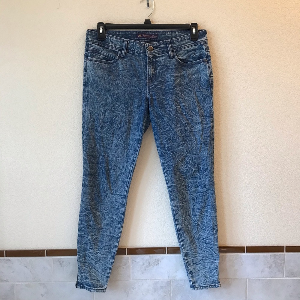 Divine Rights Acid Wash Skinny Jeans Womens Waist 30 Denim Blue Zipper Ankle
